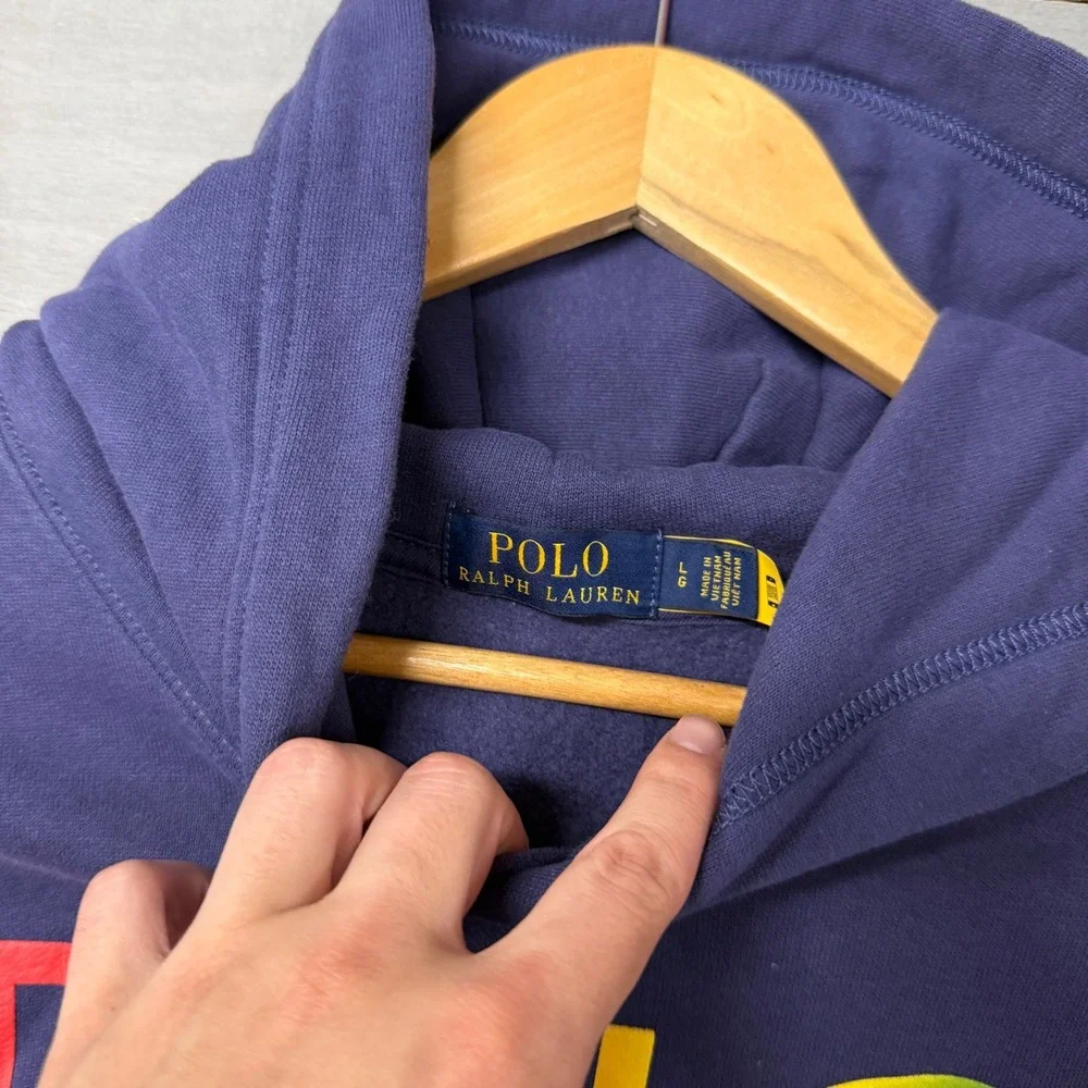 Polo Ralph Lauren Sweatshiet Hoodie Navy Blue Polo 1992‎ Rainbow Graphic Large